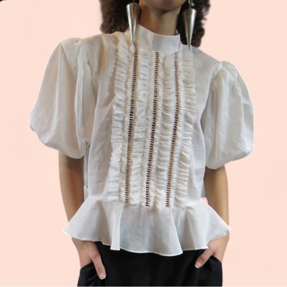 Anthropogie for Flowers by Tracy Reese White Ruffle Blouse Romantic Feminine Top